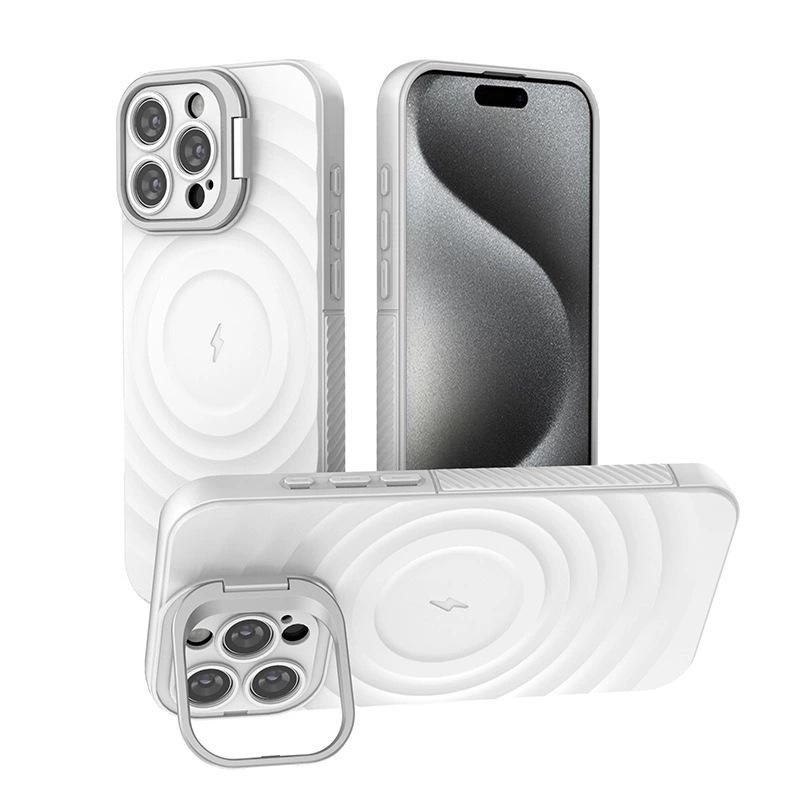 iPhone17 Pro Max Invisible Lens Stand Frosted Case with Ripple Magnetic Anti-drop Protection 