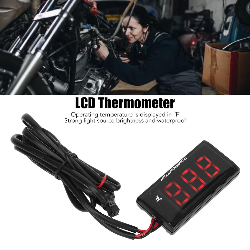 Termometro LCD per Moto Sottile Impermeabile Misuratore Temperatura Acqua con Adattatore Candela 10MM 12V