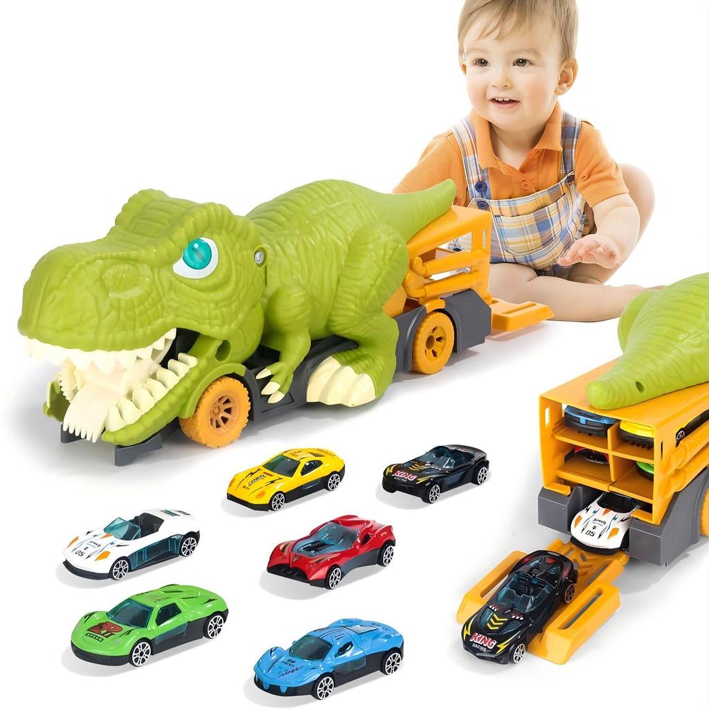 Cross-Border Dinosaur Pull-Back Car: Alloy Toy with Storage Map for Boys