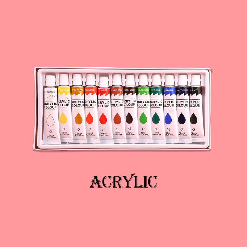 Acrylic Oil Watercolor Gouache Paint Pigment Set 12ML Drawing Supplies for Students and Beginners