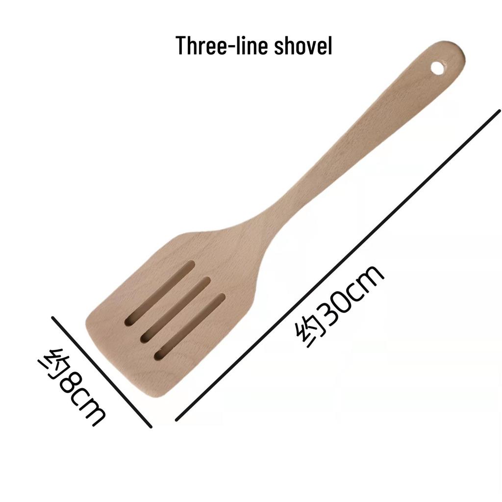 Unpainted Beech Wood Non-stick Spatula and Ladle Set - Modern Simple Wooden Cooking Utensils