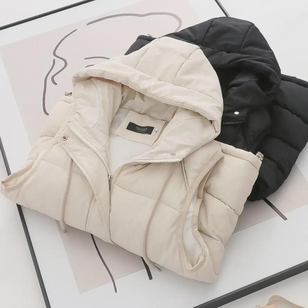 Women's Hooded Down Cotton Vest - 2023 Autumn/Winter Korean Style Sleeveless Short Jacket