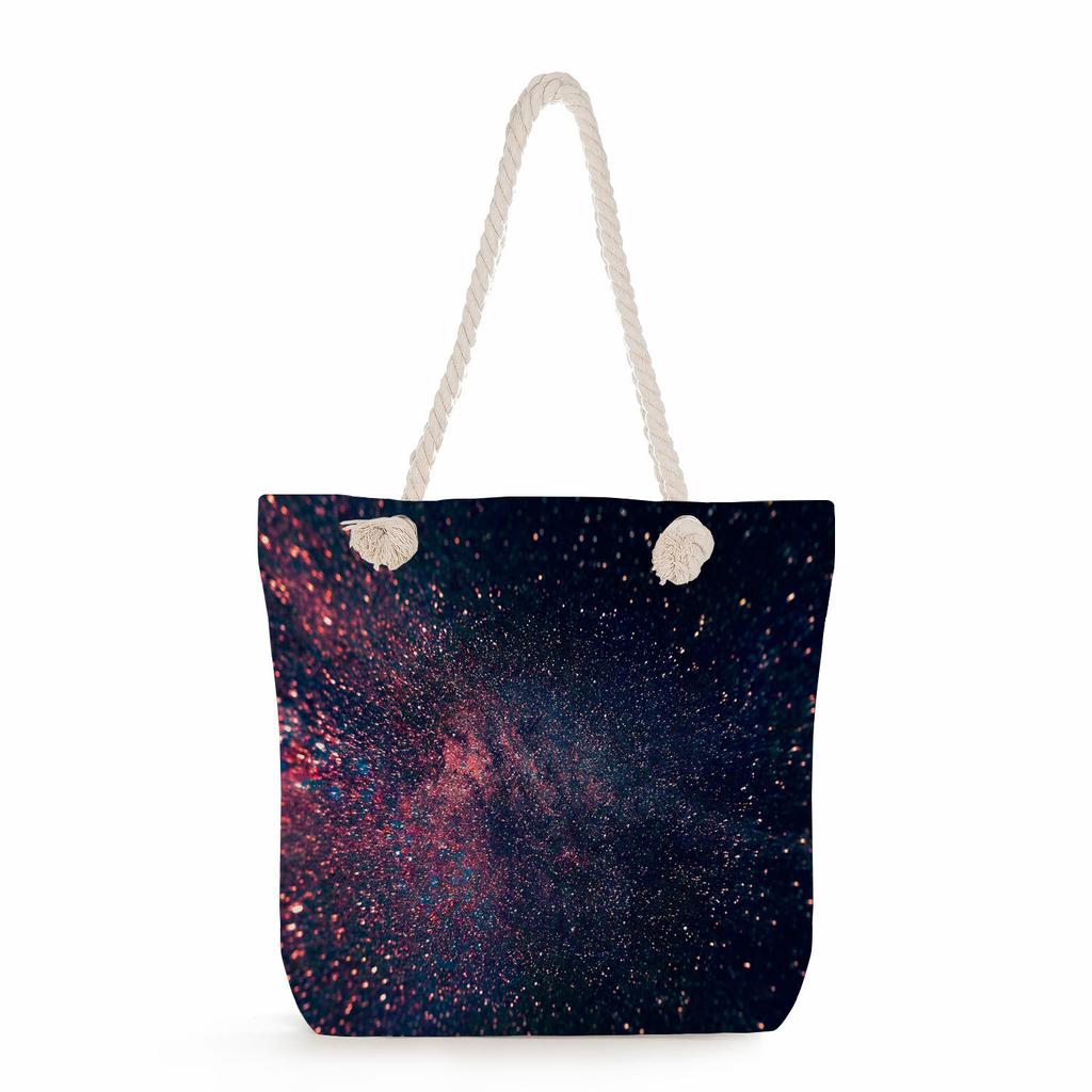 Starry sky print thick rope single-shoulder beach bag 7285 CLE