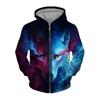 Herren Übergroßes Kapuzen-Sweatshirt mit Reißverschluss und 3D-Wolfsdruck Lässiges Langarm-Oberteil Winter