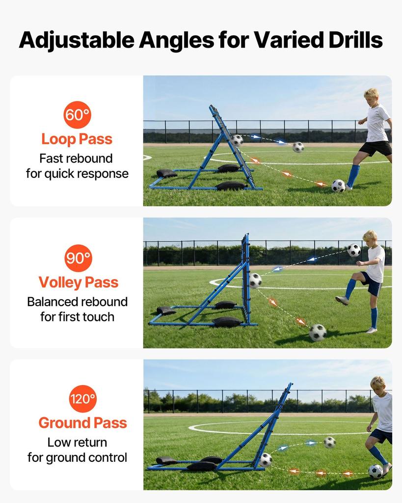 Soccer Rebounder Net, Quick-Switch Angle Soccer Goal Rebounder for Control, Passing Practice, Heavy-Duty Iron Frame & PE Net, Easy Setup Ball Training