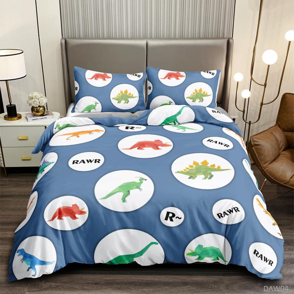 3D Print Dinosaur Paradise Quilt Cover Set For Kids, Blue And White Duvet Cover,Full Soft Bedding Set With Pillowcases,Cartoon