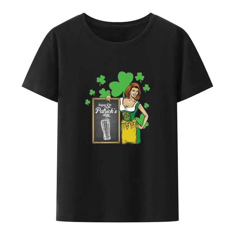 Bulldog St Patrick's Day Hat and Glasses Print T Shirt Summer Short-sleev O-neck Hipster Streetwear Creative Leisure Camisetas