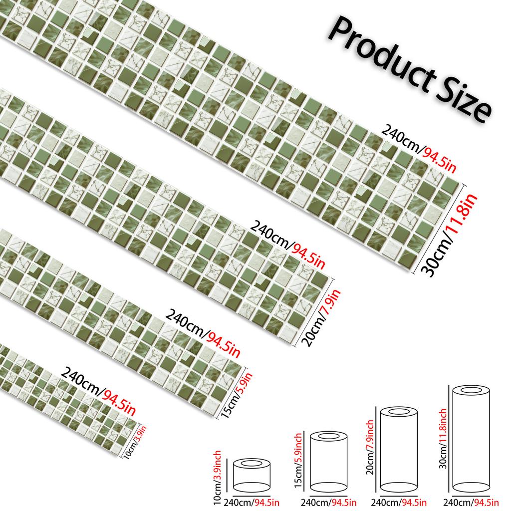 Luxury Green Brick Mosaic Skirting Corner Wall Sticker Bathroom Office Glass Waist Line Home Decor Waterproof Floor Waveguide Art Wallpaper