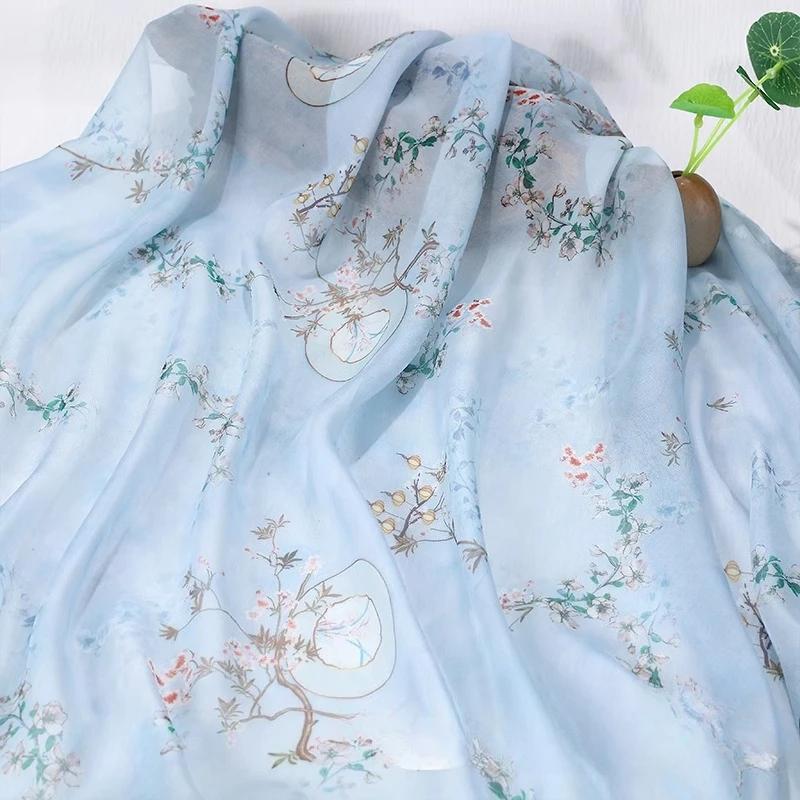 Hedvábný šátek dekorativní 30D Tištěný šifon Inkoustová malba Čínský styl Látka Starobylý kostým Hanfu Sukně Gáza Gázová oděvní látka