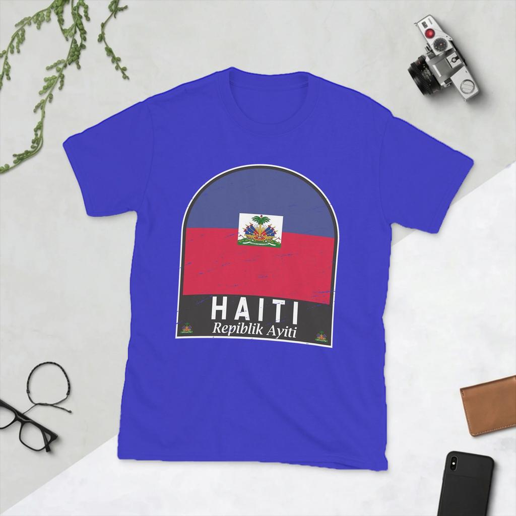 Haiti Flag Emblem Vintage Tshirts Unisex Novelty 100 Cotton Tee Shirt Round Collar Short Sleeve T Shirt Summer Clothes