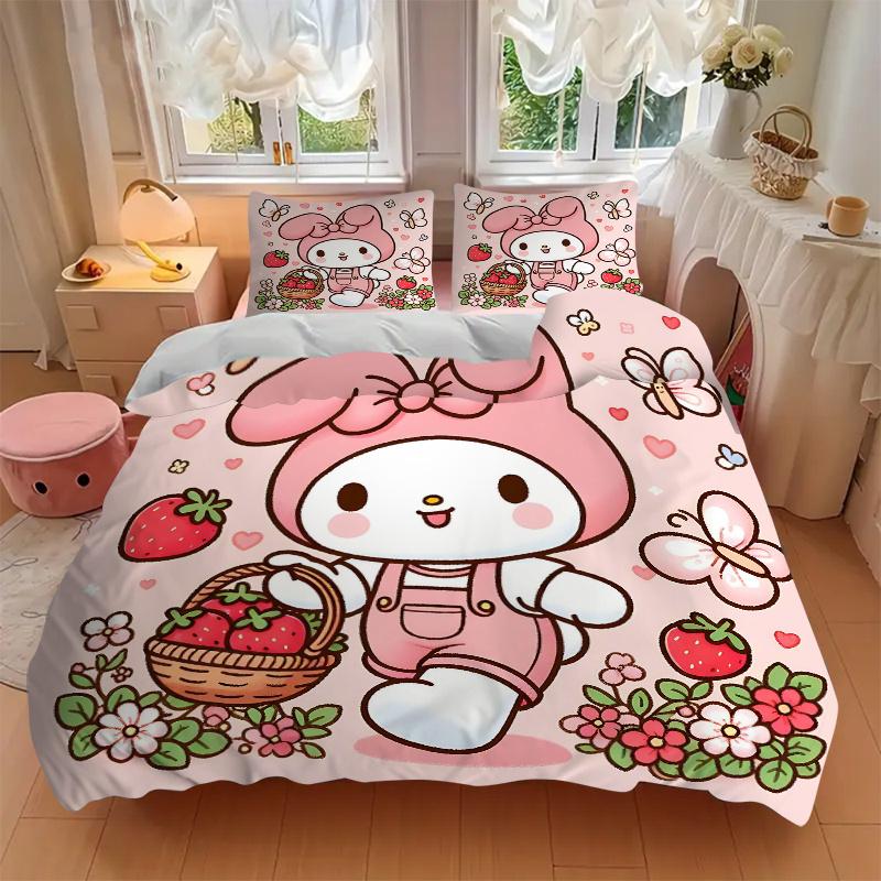 3pcs My Melody's Sweet Strawberry Basket Adventure Quilt Set - Soft and Comfortable Bedroom, Guest Room and Dorm Decor Bedding Set H080