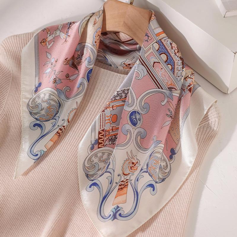 Spring and summer light luxury high-end small square scarf 100% mulberry silk silk scarf women s matching neck scarf silk scarf 53*53cm