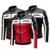 Men Jacket Color Block Slim Windproof Faux Leather Stand Collar Outerwear for Working