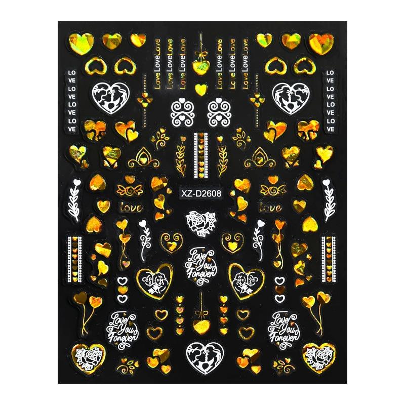 Valentine'S Day Nail Art Sticker Romantic Theme Love Rose Platinum 3D Adhesive Valentine'S Day Nail Sticker