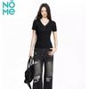 NOMe Women's Ribbed V-Neck Button-Front Short Sleeve T-Shirt