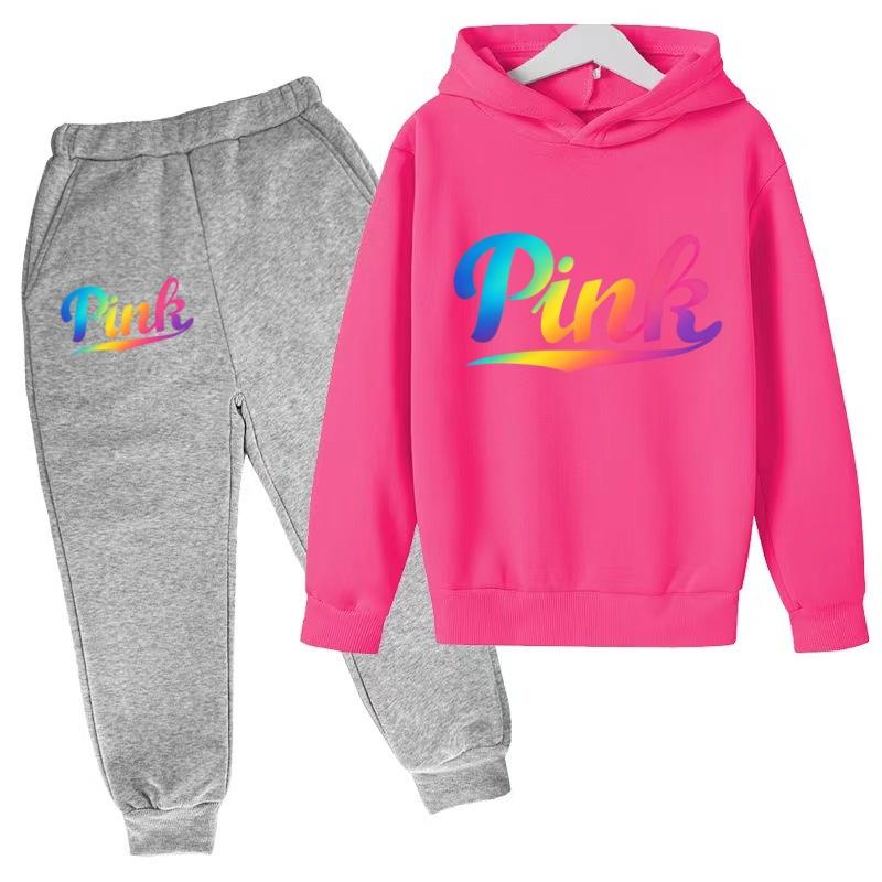 Kids Hoodie Pink Letters Print Coat Boy Girl Toddler 3-12 Years Charming Casual Clothing Top+Pants 2P Leisure Sports Fashion Set
