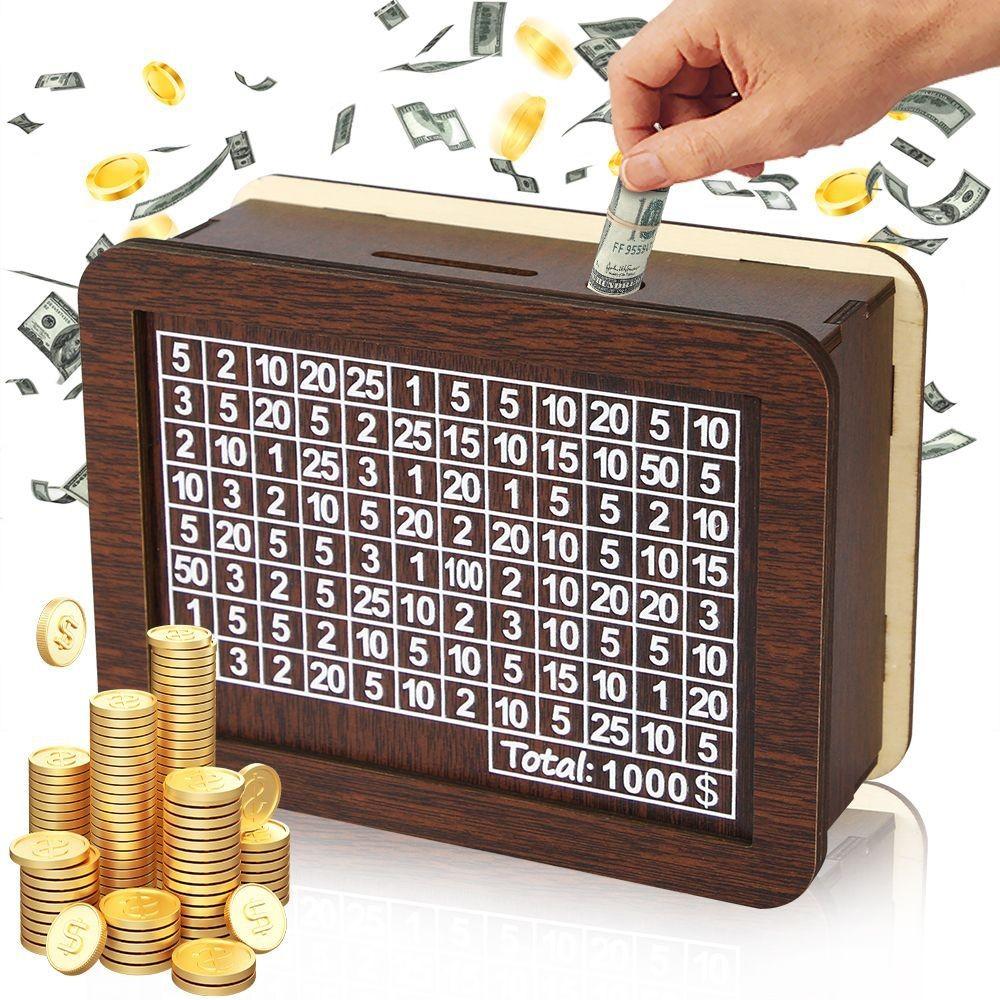 Creative Wooden Money Box With Counter Stylish Euro And Dollar Savings Challenge Container