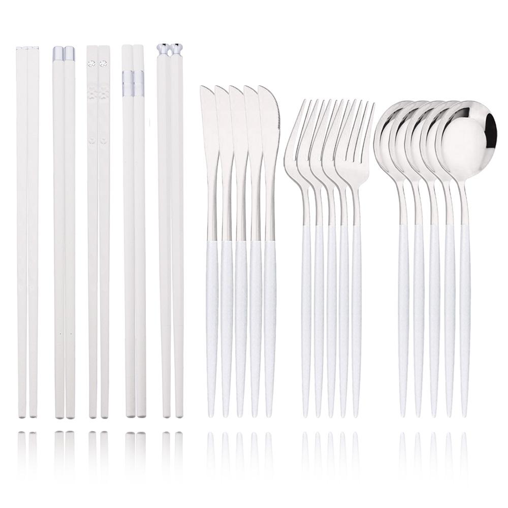 Black Gold Korean Tableware Set 15-20Pcs Luxury Cutlery Set Stainless Steel Dinnerware Knife Fork Spoon Chopsticks Cutlery Set