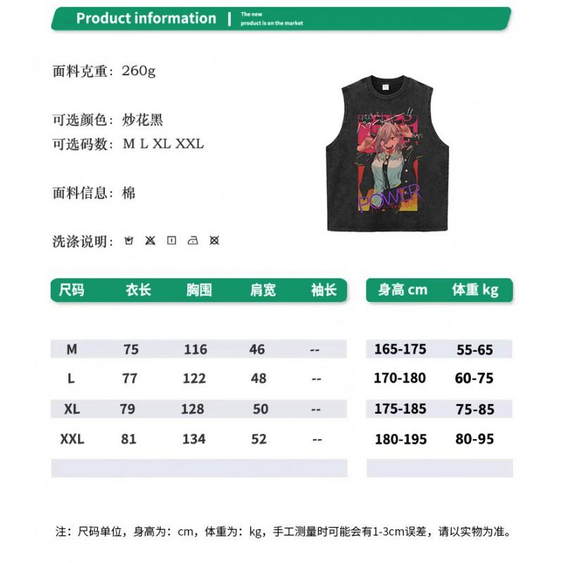 Oversized Anime Print Washed Cotton Hoodie Mens Streetwear Long Sleeve Loose Fit
