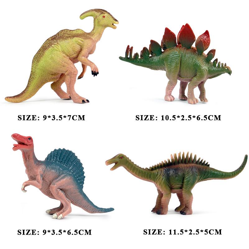 Oenux 4pcs Small Jurassic Dinosaur Set Action Figure T-Rex Mosasaurus Velociraptor Carnotaurus Animals Model Educational Kid Toy