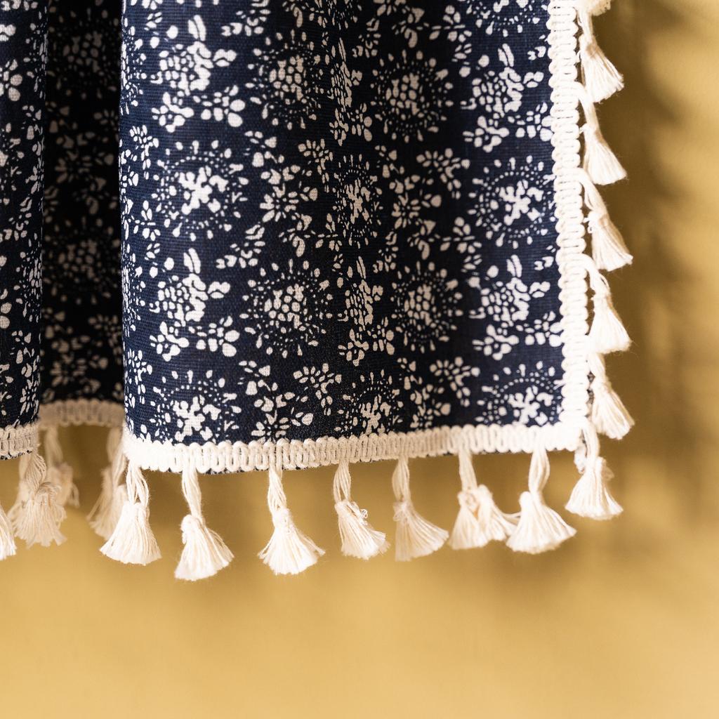 Japanese Dark Blue Retro Homestay Decorative Door Curtain Cotton And Linen Fabric Short Curtain Small Curtain Fringed Bookcase Blocking Partition