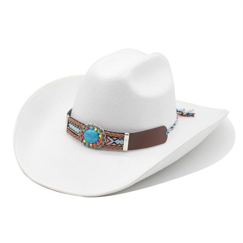9.5Cm Large-Brimmed Woolen Hat, Western Cowboy Gift Hat, Men'S And Women'S Couple Hat, Ethnic Felt Hat