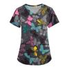 Women's Short Sleeve V Neck Vintage Floral Print Pocket Nurse Scrub Top Medical Uniform Shirt for Healthcare Professionals