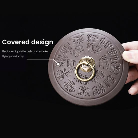 Yousheng Ceramic Ashtray with Lid Retro Chinese Style Windproof Heat-resistant Ash Holder Portable Travel Home Office Outdoor Ash Storage Tray