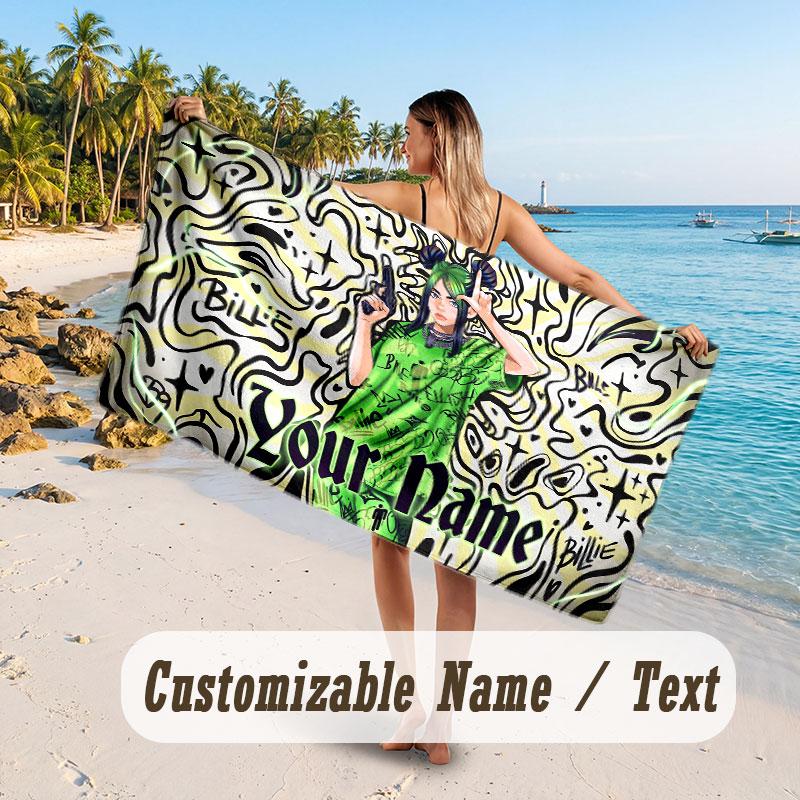 Custom Name Large Beach Towel,Billie Eilish Quick Absorbent Towel For Outdoor Travel Poolside