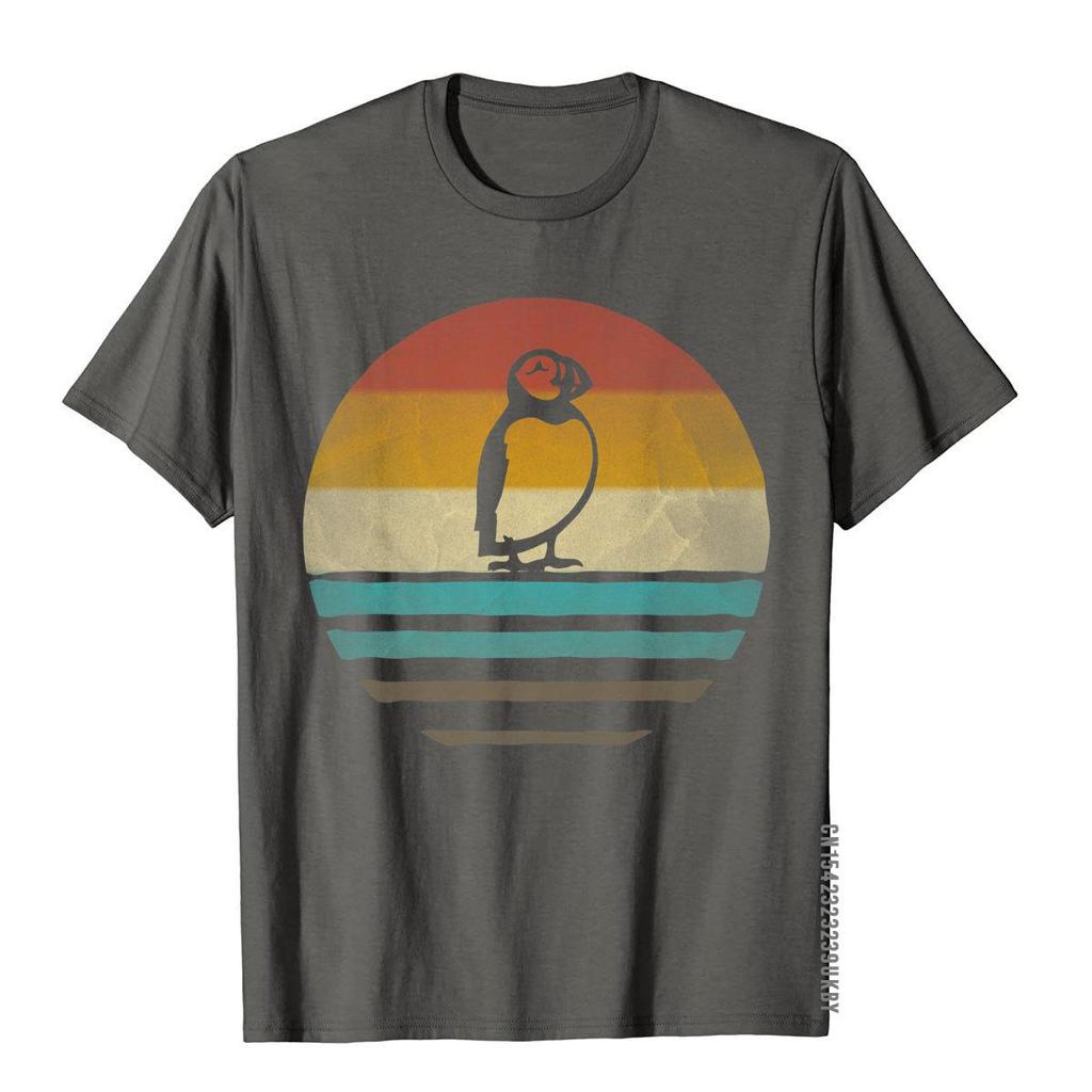 Retro Vintage Sunset Puffin Bird Seabird Cute Funny Gift T-Shirt Top T-Shirts Camisa Fitted Men's Tops Shirts Street Cotton