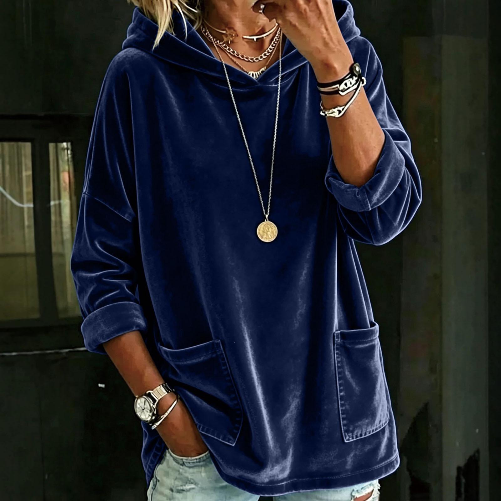Women s Casual Loose Fit Hoodie Color Long Sleeve Pullover M