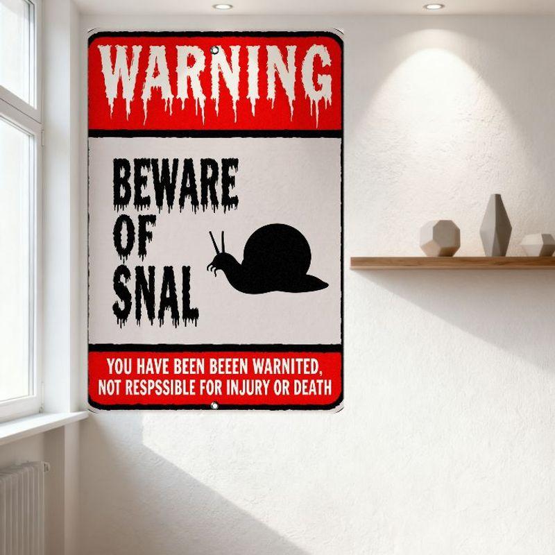 WARNING BEWARE OF SNAIL Metal Tin Sign - You Have Been Warned Rustic Wall Decor for Home Bar Club with Hanging Holes
