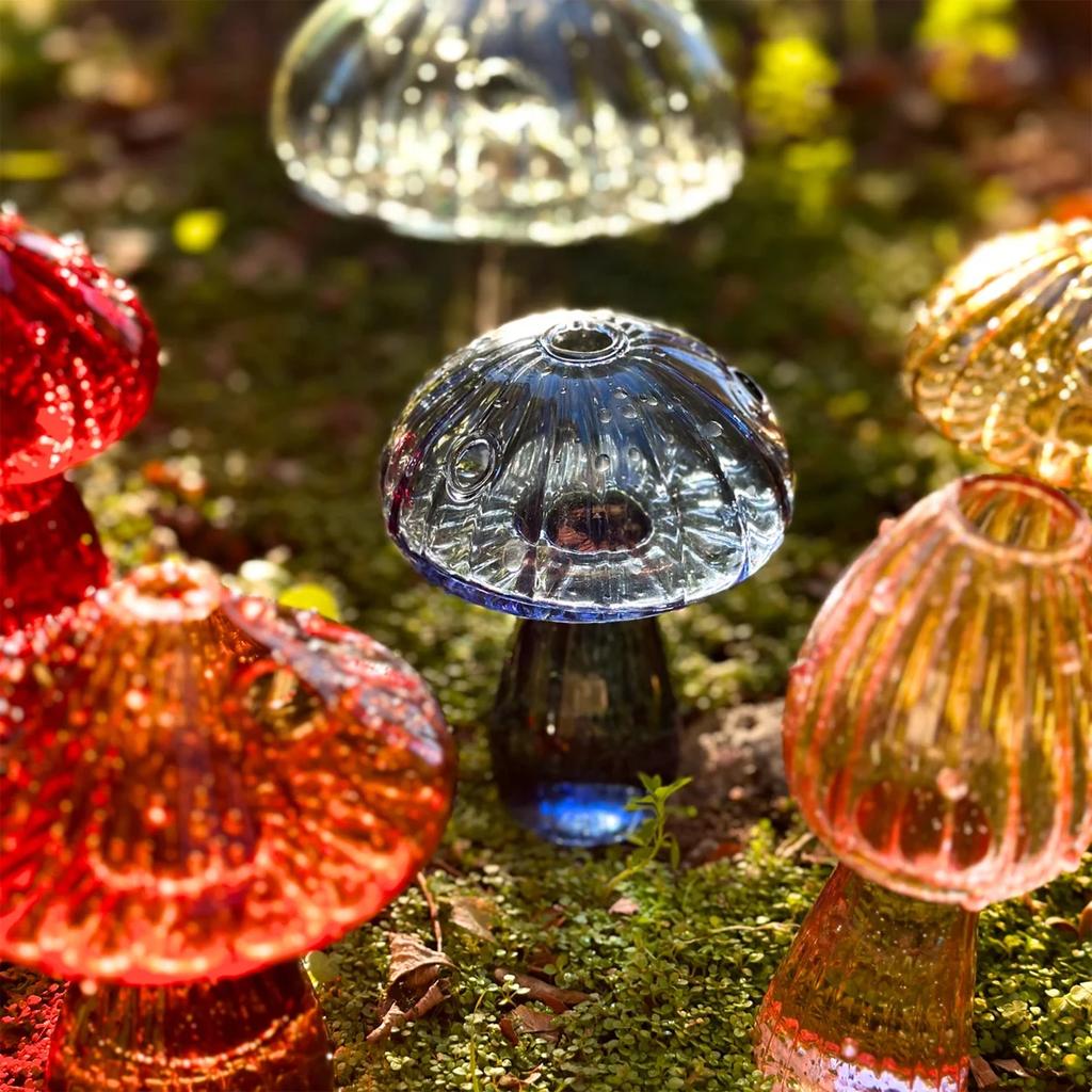 Colourful Mushroom Vase Plant Glass Plant  Bud Vase Decoration Garden Glass Aromatherapy Vase Living Room Desktop Combination