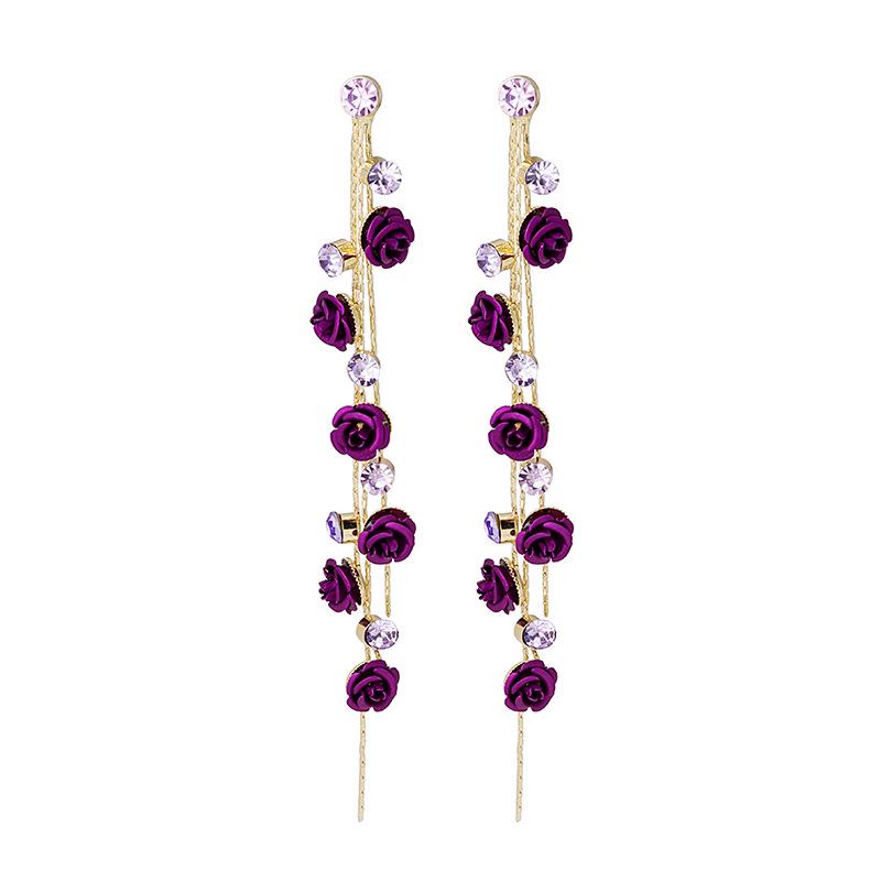Elegant Korean Rose Tassel Earrings: 925 Sterling Silver, Studded with Diamonds