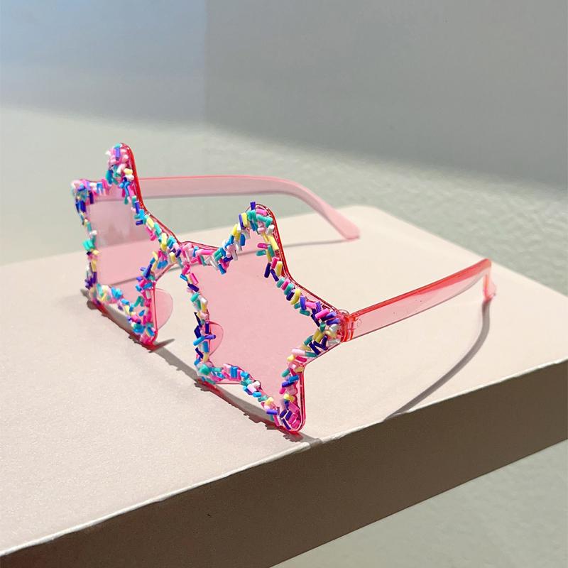 Cute Star Shaped Sunglasses with Sprinkles Women Stylish Beach Holiday Decor Shades Trendy Original Design Sun Glasses
