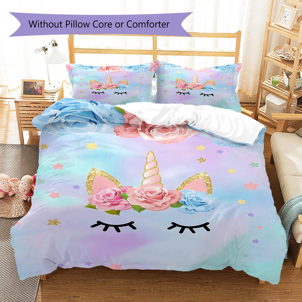 Star Uni-horse Pattern Bedding Quilt Set Quilt Cover Pillowcase Home Decoration Gift (1 * duvet cover + 2 * pillowcase, without core)