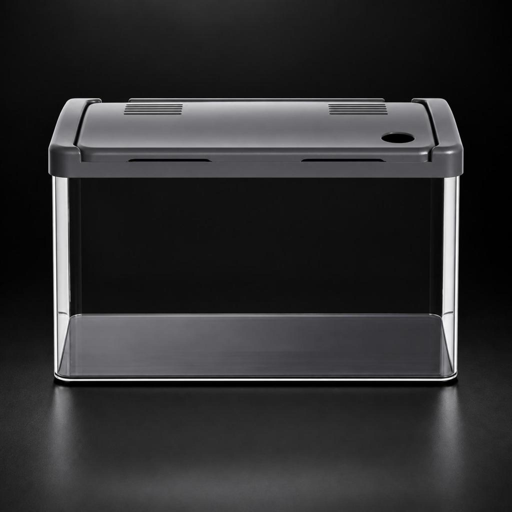 Desktop Aquarium with Dark Lid Covered RoundedCorner Acrylic SpaceSaving Clear tank
