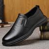 Male Leather Shoes Breathable Round Toe Men Dress Shoes Lace-up Waterproofing Solid Business Leather Shoes Black Flats