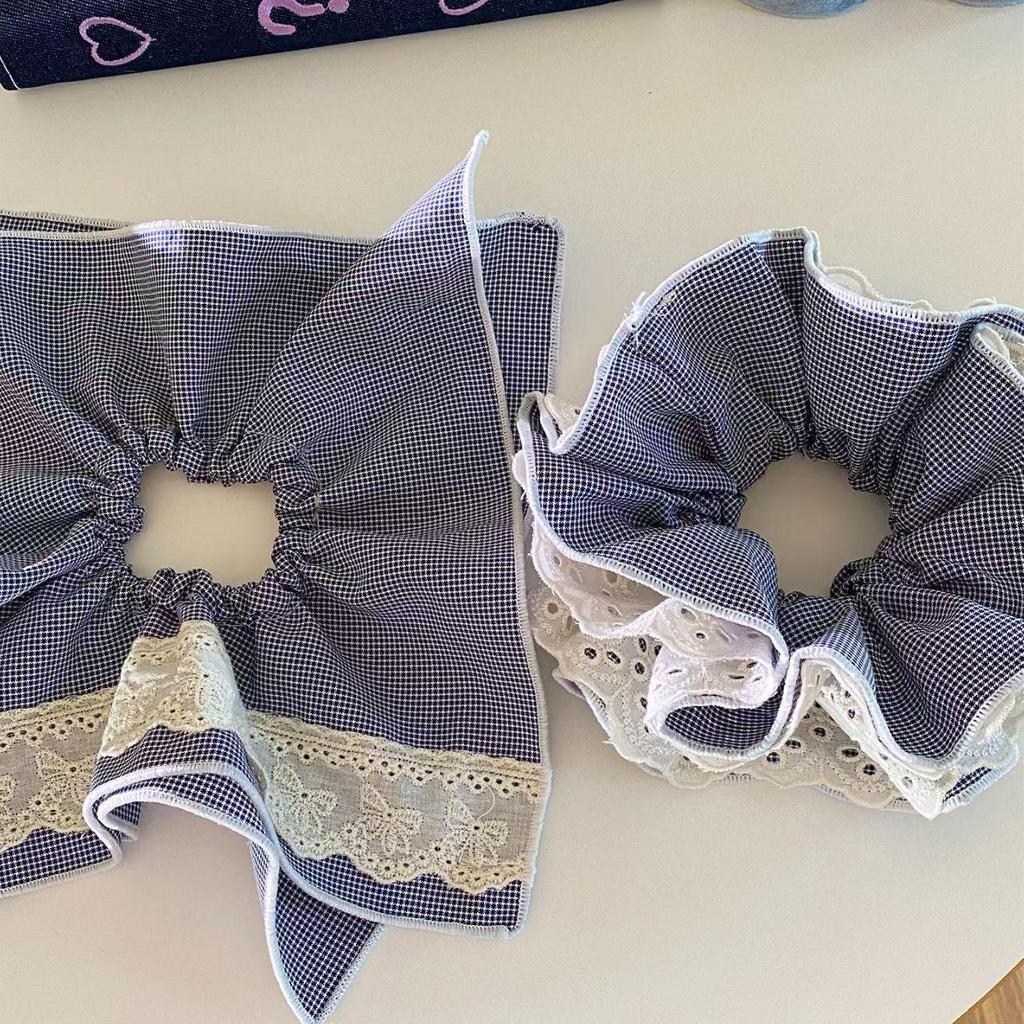 Korean Lace Plaid Scarf Hair Tie - Elegant Ponytail Accessory