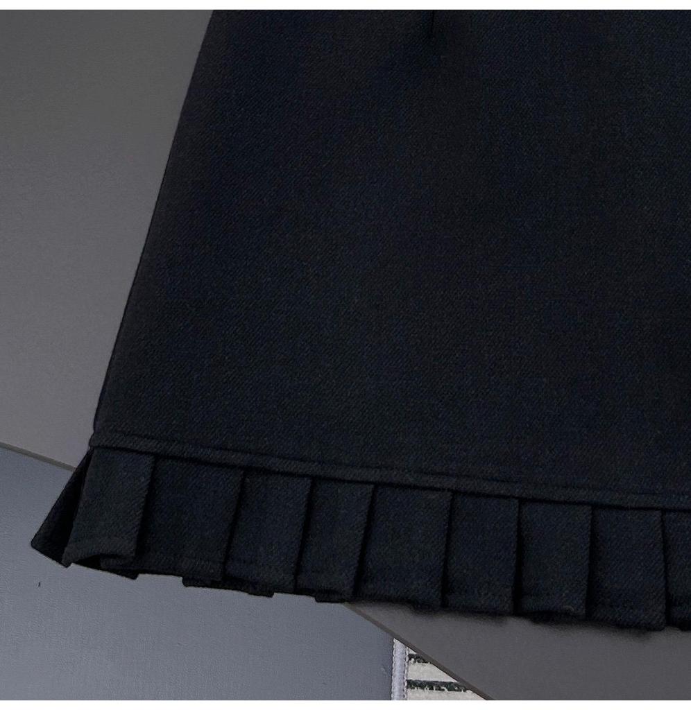 Plus Size Gray Wool Pleated Lace Skirt with Ruffle Hem - High Waist Bodycon for Autumn/Winter