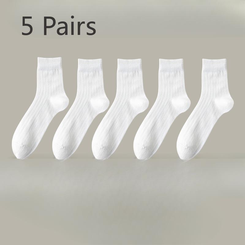 5 Pairs of Men's Spring and Summer Pure Cotton Deodorizing Sweat Absorbing Boneless Antibacterial Breathable Cotton Socks