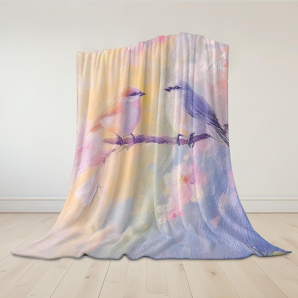 Blush Bird Canopy Flannel Blanket Warm Soft Halloween Christmas Couch Warm Cozy Decorative Decor Gift for All Season