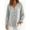 Women Button Long Sleeve Linen Cotton Blouse Casual Loose Fit Lightweight Breathable Top with Elastic Cuffs and Front Button Closure