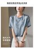 Mulberry Silk Jacquard Round Neck Short-sleeved Shirt for Women