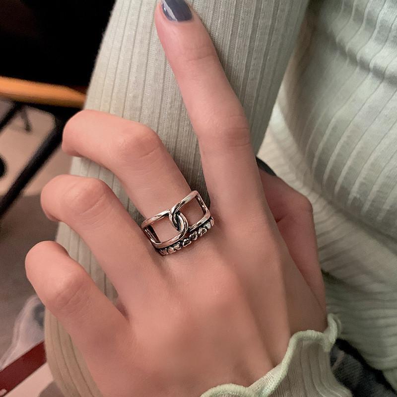 

Уникальное ретро геометрическое кольцо для женщин с серебряным покрытием, регулируемый размер, современный стиль заявления