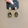 Silver Needle Rhinestone Oval Stud Earrings: Retro & Elegant, High-End Feel for Women