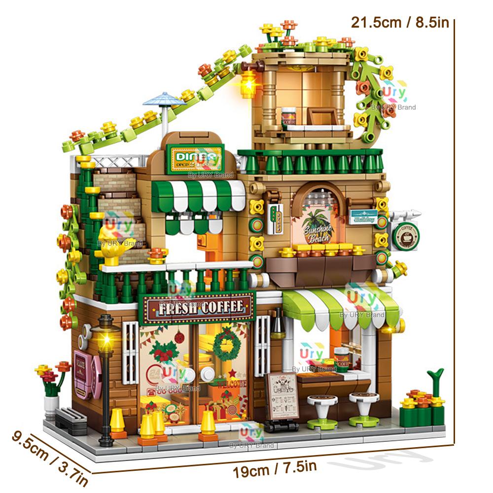Série Ville Vue de Rue Modulaire Style Tropical Coin Café Magasin de Boissons Rétro MOC Architecture Briques de Construction pour Enfants