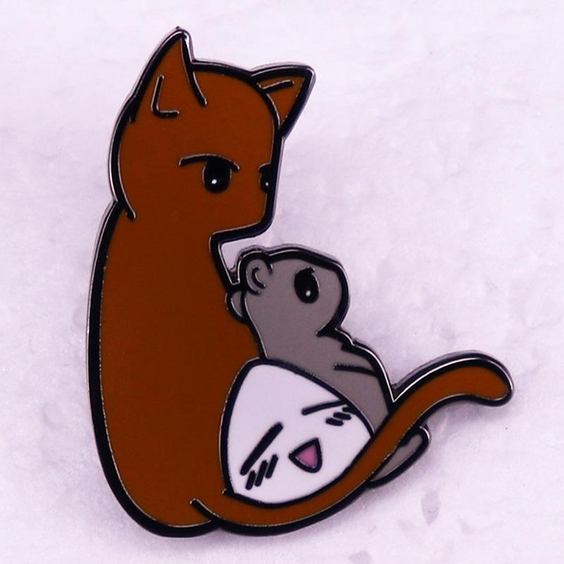 Fruit Basket Cat & Mouse Onigiri Brooch Badge - Anime Accessory