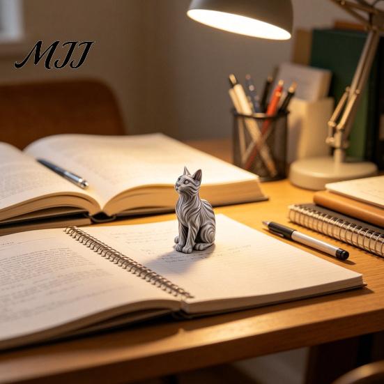 Bay Window Cat Statue 3D Printed with Wavy Fur, Modern Sitting Figurine for Showcase Decor Bookshelf Decor, Minimalist Art Sculpture Home Office, Gift