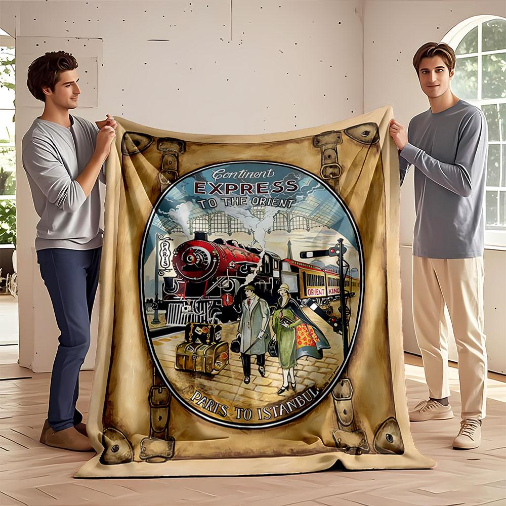 Vintage Train Poster Blanket for all seasons blanket lunch break throw gift